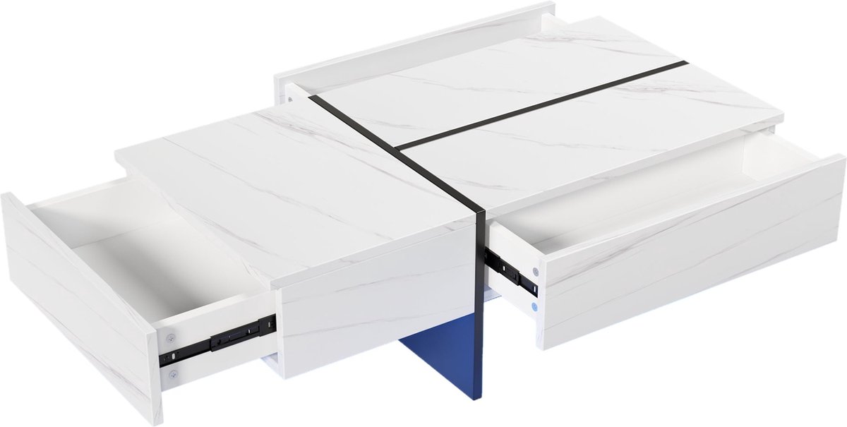 Merax Salontafel Hoogglans Wit met Zwart - met LED Verlichting - 3 Lades - App Bediening - 100x50 cm