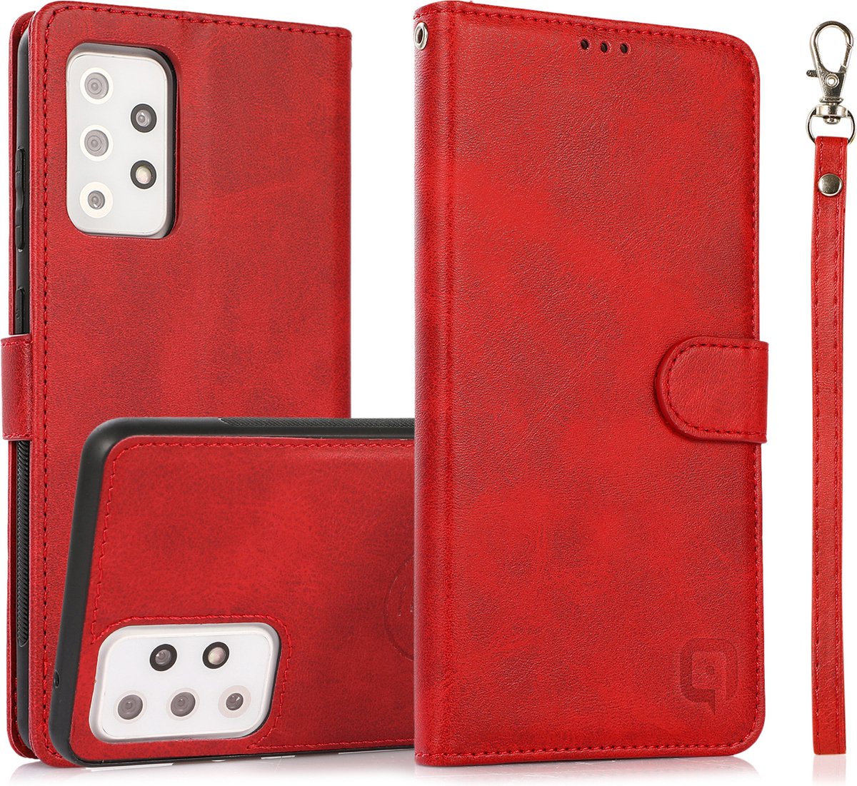 Perfeqt geschikt voor Samsung Galaxy A73 Uitneembare PU leder hoesje met koord - Red Shade