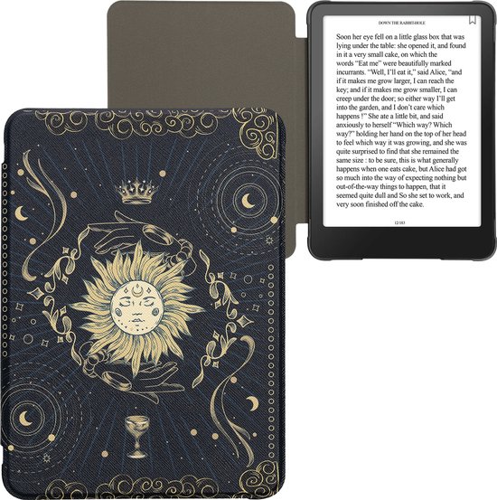 kwmobile e-reader hoesje geschikt voor Amazon Kindle Paperwhite (2024) / Colorsoft hoes - E reader flip case met magnetische sluiting - Ereader cover - Tarotkaart design in donkerblauw / geel / zwart — afbeelding 2