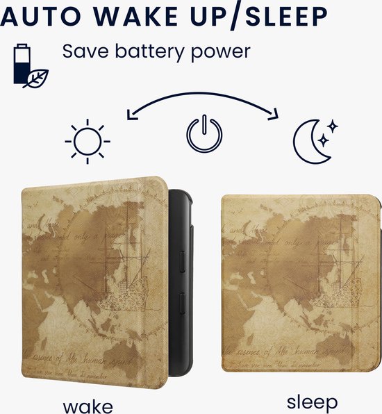 kwmobile e-reader hoesje geschikt voor Kobo Libra Colour hoes - E reader flip case met magnetische sluiting - Ereader cover - Vintage Travel design in bruin / lichtbruin van Merkloos — afbeelding 3