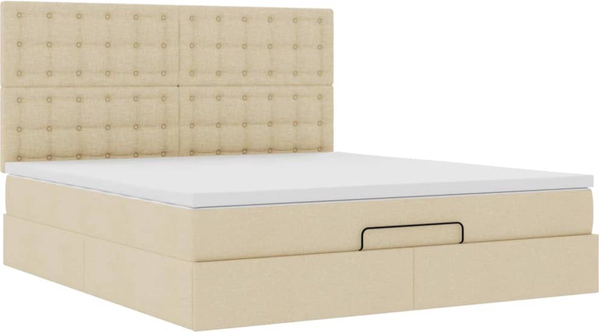 vidaXL - Ottoman - bed - met - matras - 180x200cm - stof - crèmekleurig