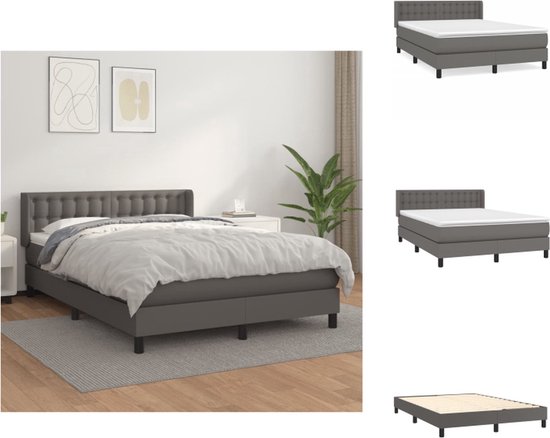 vidaXL Lit à sommier tapissier - Simili cuir - Grijs - 193 x 147 cm - Tête de lit réglable - Matelas à ressorts ensachés - Soutien mi-ferme - Surmatelas doux pour la peau - Lit