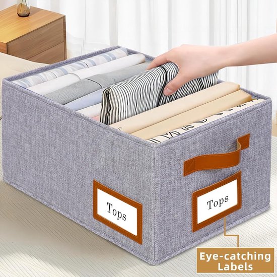 Les-Theresa 4 stuks opbergdozen voor kasten, opbergdozen voor kasten, beige met transparant venster, geschikt voor het opbergen van kleding, handdoeken, beddengoed en speelgoed