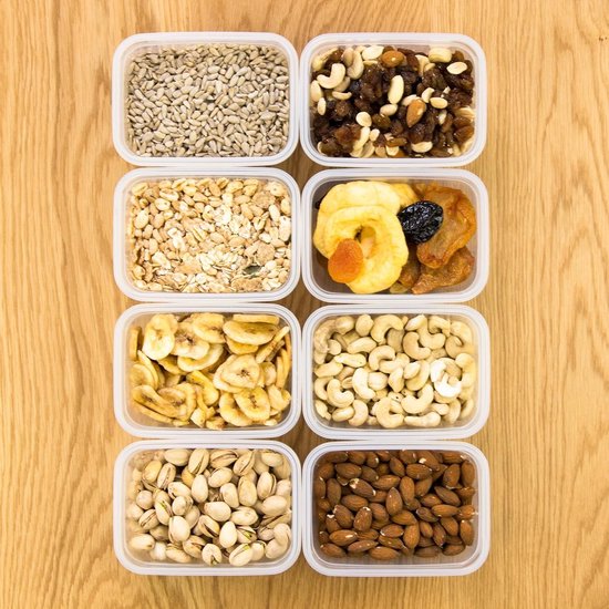 Grizzly kunststof voedselbewaarbakjes set, 8x voorraadbakjes met deksel, plat, rond, stapelbaar, magnetron- en vaatwasmachinebestendig Grizzly kunststof voedselbewaarbakjes set, 8x voorraadbakjes met deksel, plat, rond, stapelbaar, magnetron- en vaatwasmachinebestendig