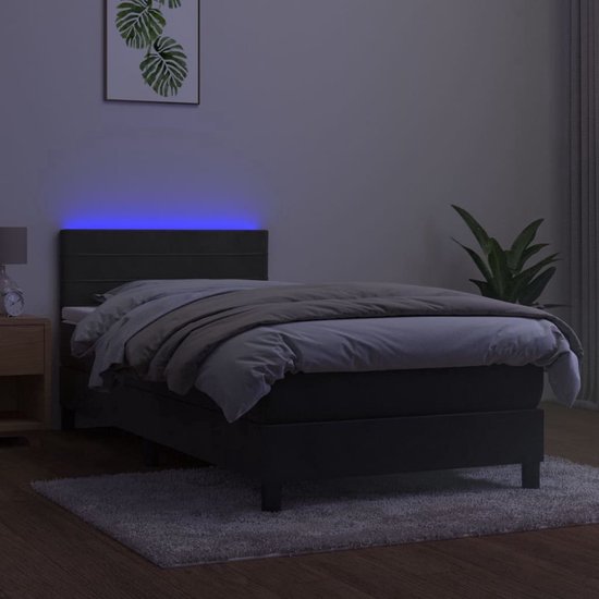vidaXL Lit - Sommier tapissier de Luxe avec LED - 203x90x78/88 cm - Gris foncé - Tissu velours - Lit