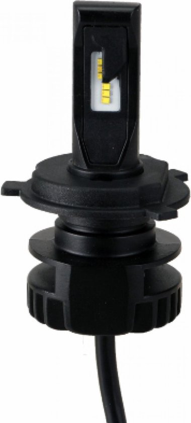 Lampe LED Sifam noire H4 à double couche. La lampe a une LED blanche avec des accents jaunes.
