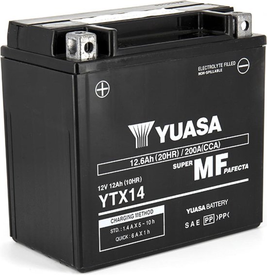 Yuasa SLA-accu voor motorfiets Moto Guzzi 750 V7 Stone 2012 tot 2016 YTX14 / AGM / 12 V 12 Ah nieuw