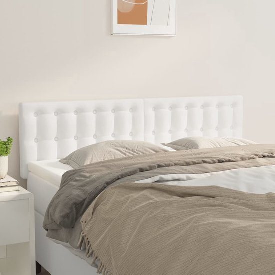 The Living Store Tête de lit Classique - Simili cuir - Hauteur réglable - Pieds robustes - Support confortable - Design Elegant - Wit - 144 x 5 x 78/88 cm