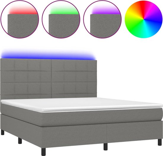 vidaXL Boxspring met LED - Donkergrijs - 180x200 cm Boxspring Bed ...