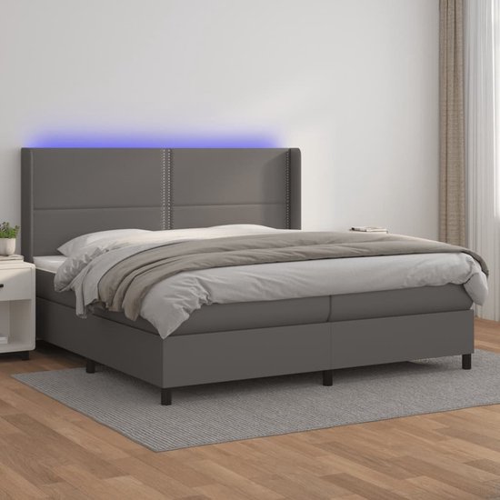 vidaXL Boxspring met LED - Grijs - 200x200 cm Boxspring Bed - Led Bed ...