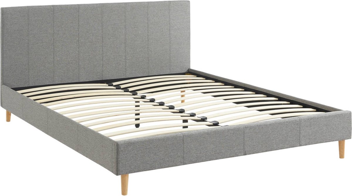 sweeek - Bed met lattenbodem en hoofdeinde, stoffen afwerking, b211 x d1675 x h89cm
