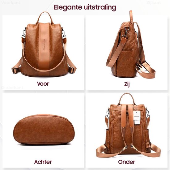 Glennoo Anti-theft Backpack Women - Sac à dos femme - Cuir PU - Marron