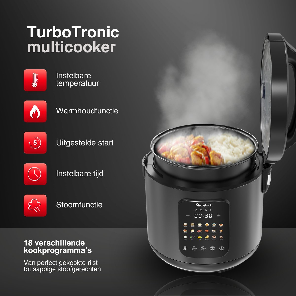 TurboTronic DMC18 Multicooker - Rijstkoker - Stoomkoker - afbeelding 3
