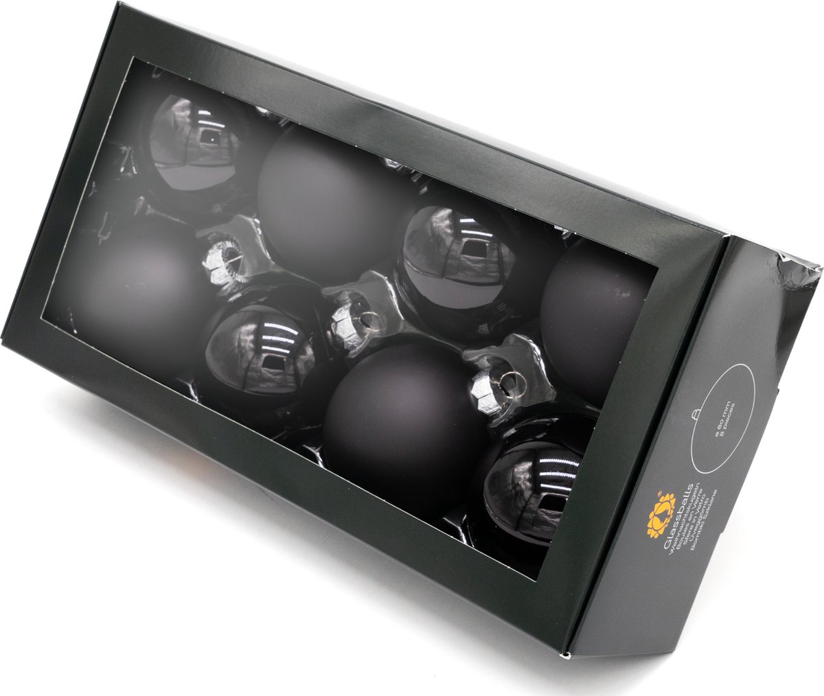 Muntel® Kerstballen Glas - 8 Stuks - Glas - Mat - Glans - Zwart