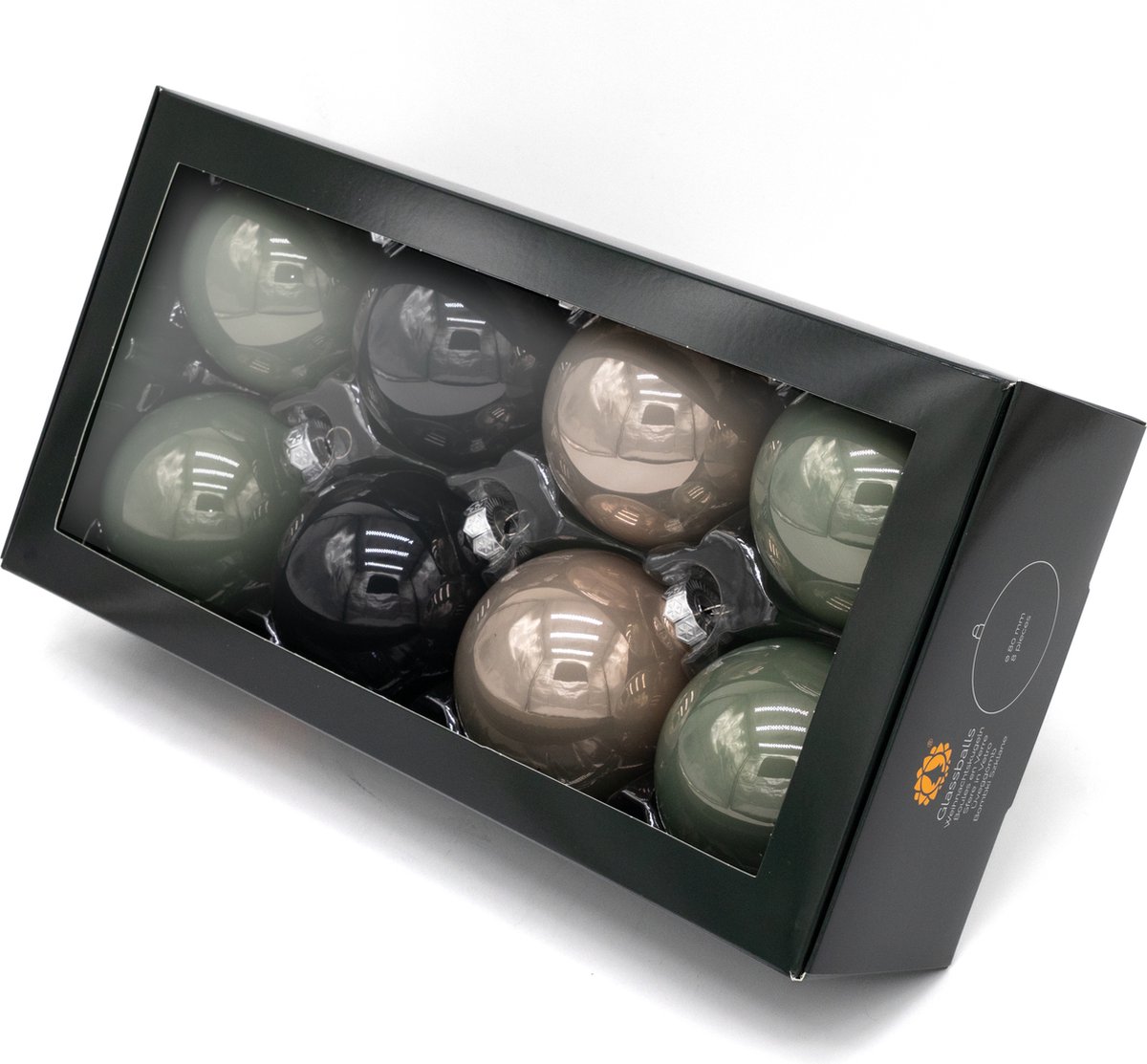 Muntel® Kerstballen Glas - 8 Stuks - Glas - Glans - Groen - Zwarte - Rose Gouden Tinten