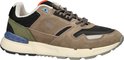 G-Star Holorn Runner sneaker, zijaanzicht met bruin suède, zwart mesh en blauwe hielsteun.