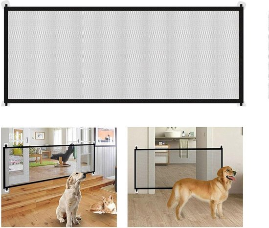 Oprolbaar Hondenrek Voor Binnen - Traphekje Hond Zonder Boren Veiligheidshek Deurhekje 180 X 72 Cm Zwart