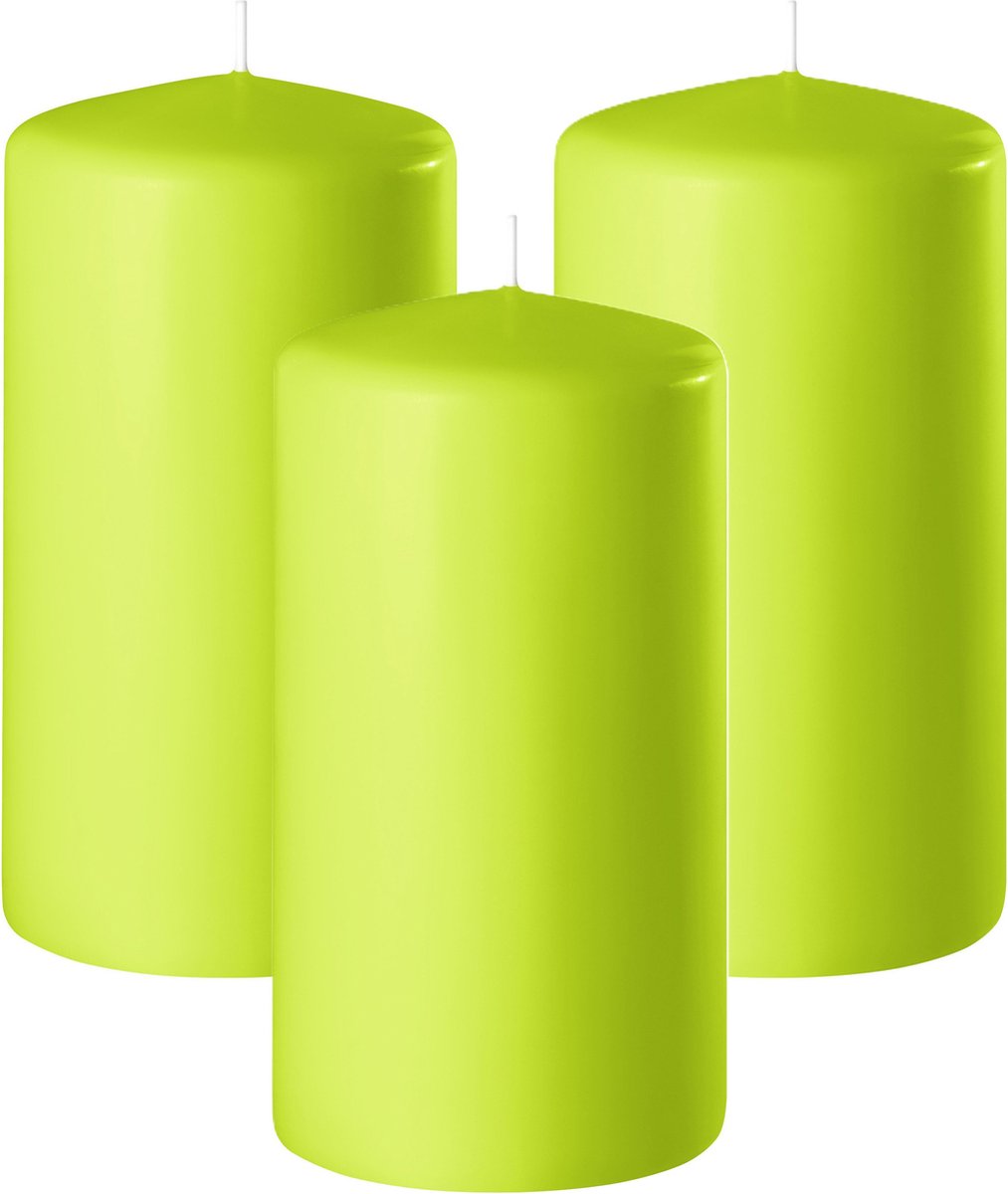 Enlightening Candles Cilinderkaars - 3x - stompkaars - limegroen - D6 x H15 cm - 58 branduren - Dikke kaarsen - Voor kandelaar of plateau