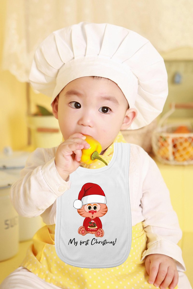 Goedkoopste Bellatio Decorations Baby slabbetje - wit - My first Christmas - morsdoek - kerstpoesje - kerstcadeau