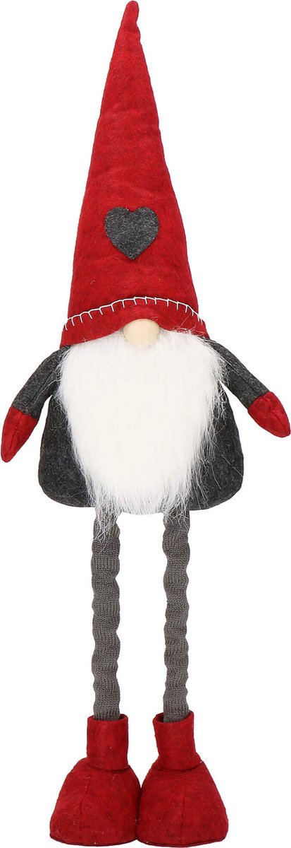 Springos Kerstkabouter - Kerstdwerg - Kerstversiering - Telescopisch - 50-70 cm - Rood/Grijs