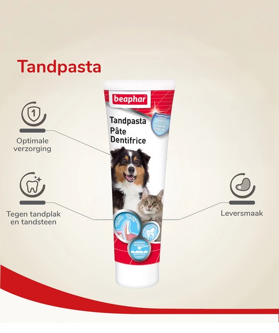 Beaphar tandpastatube met hond en kat. Optmale verzorging, tegen tandplak en tandsteen, leversmaak.