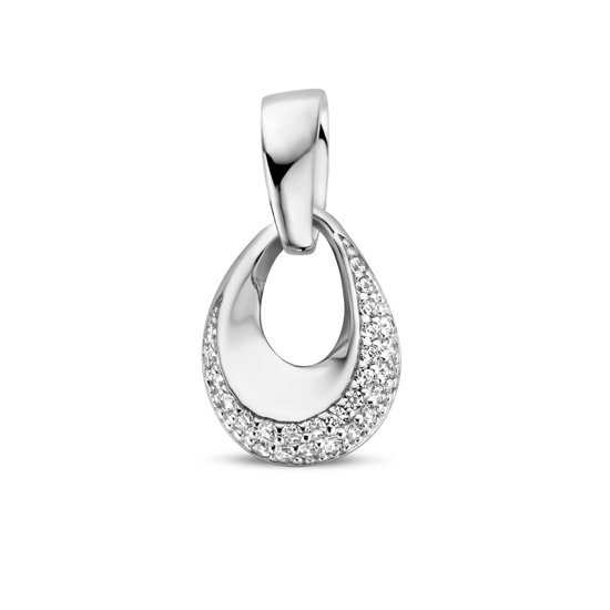 EVER FAITH Sieradenset, 4 stuks, druppelvormige zirkonia, glamour, hanger, halsketting, oorbellen, tennisarmband en open ringenset voor dames, bruiloft, feest, helder, zilverkleurig, Sterling zilver