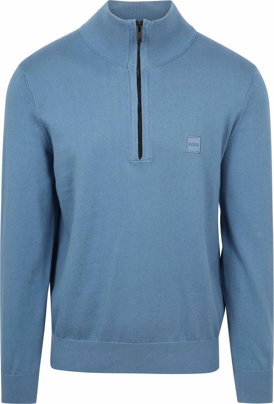 New Zealand trui blauw half zip effen