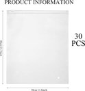 Een lege, doorschijnende hersluitbare zak van 40x30cm, met productinformatie.