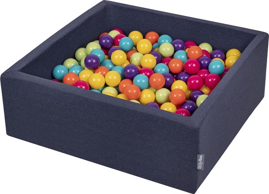 KiddyMoon Schuim Ballenbak Voor Kinderen Met Ballen 7 Cm Gemaakt In EU, Donkergrijs:Grijs-Wit-Turkoois,90X30cm/200 Ballen