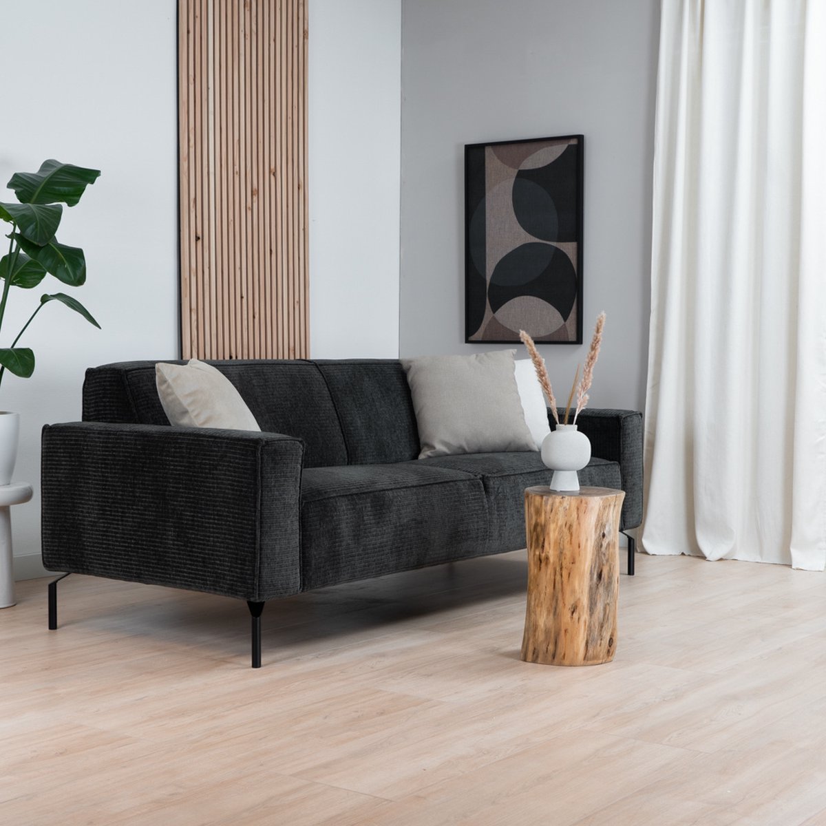 Bronx71® 3-zitsbank Kansas antraciet/ donkergroen ribstof