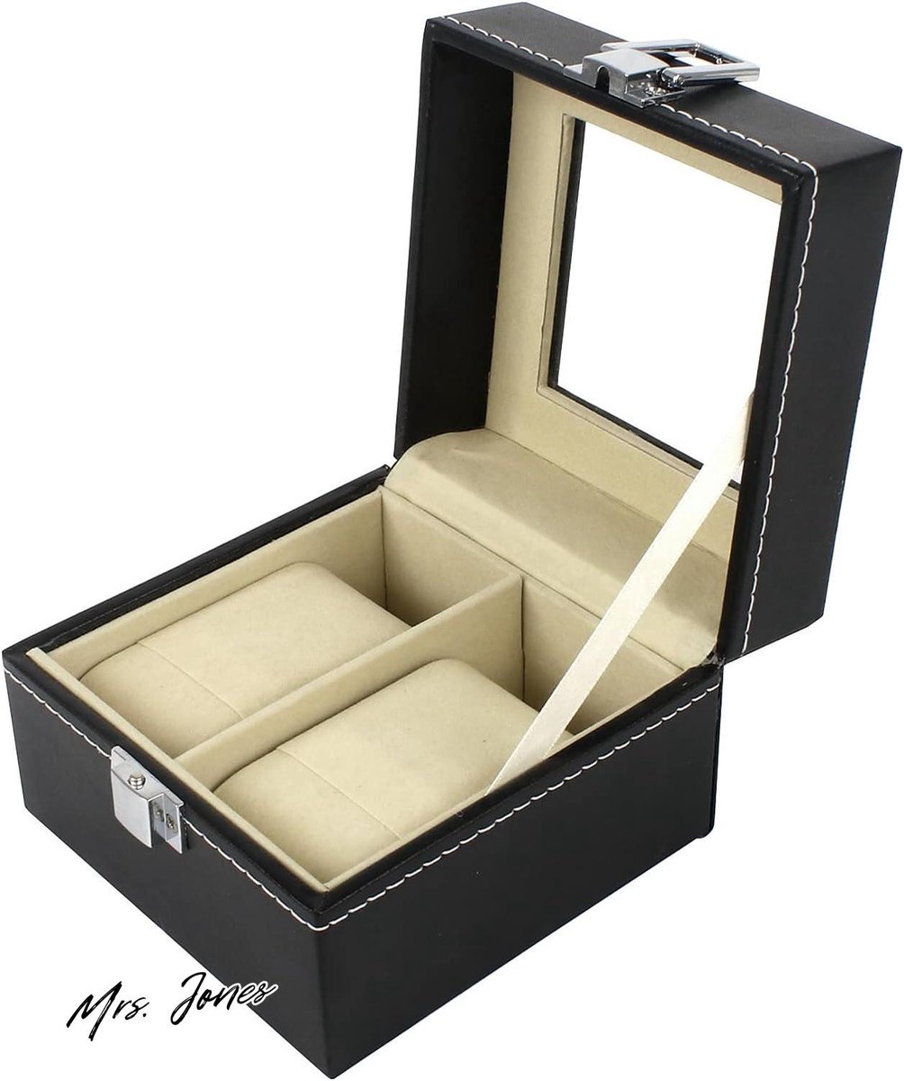 Mrs. Jones Horlogebox opslag van horloges met 2 vakken horlogedoos voor heren van PU horlogedoos met afneembare kussens cadeau voor Moederdag en Vaderdag - opslaghorlogebox - cadeauhorlogebox .