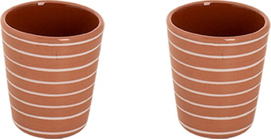 Colori Del Sud - Mezquita - Beker - Mok - 2 stuks - 20 cl - Roze/Wit/Bruin - Aardewerk - Bordenset