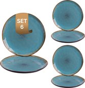 Palmer - Lotus - Bord - 6 stuks - ø 27,5 cm - Turquoise/Zwart - Stoneware - Bordenset
