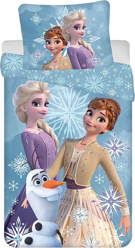 Reine Des Neiges II - Parure De Lit Bébé 100% Coton Elsa & Anna, Housse De Couette 100x135 Cm + Taie D'Oreiller