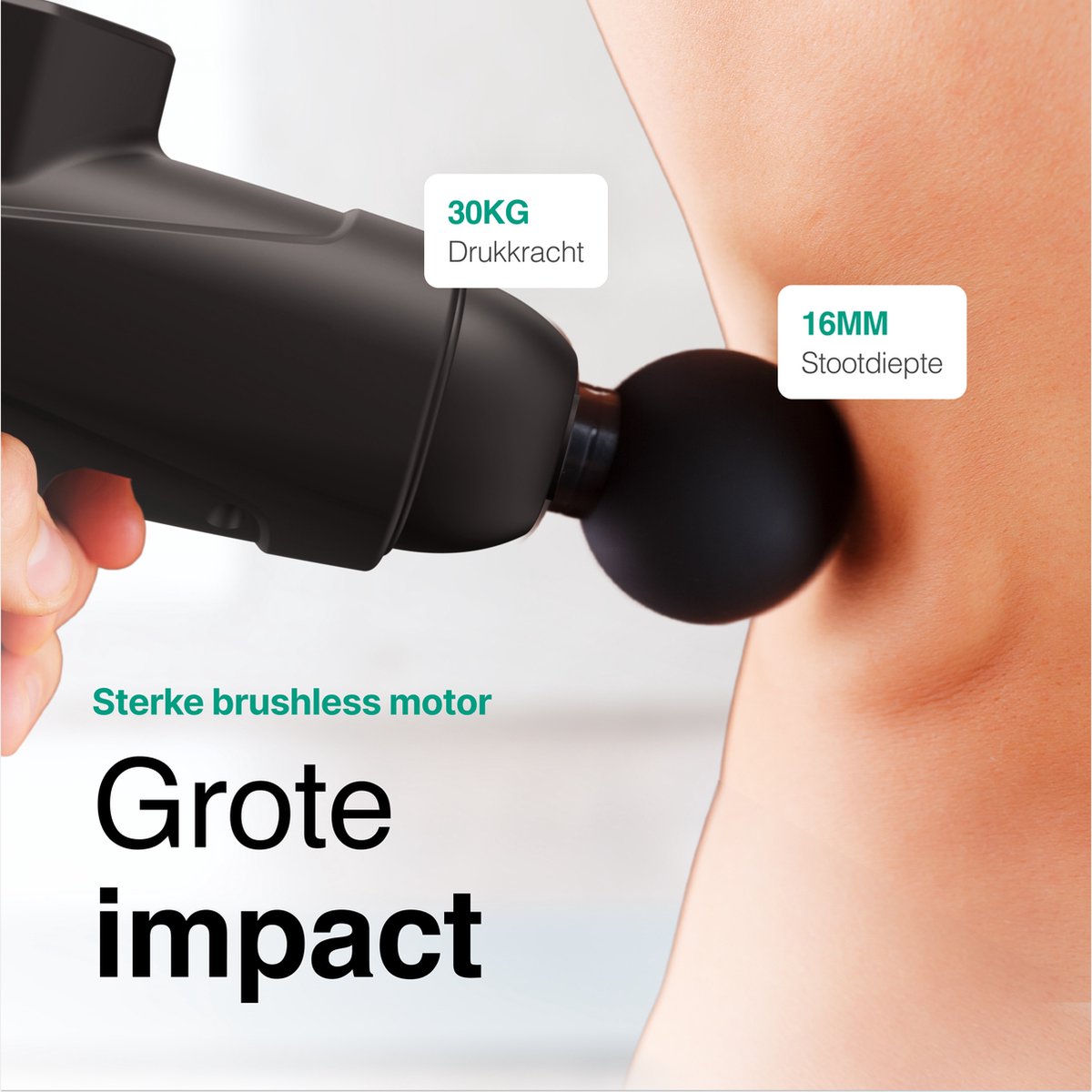 Afbeelding 3 van Pro Massage Gun 12 Accessoires - Apparaat - Sport en Relax Massage - Draadloos – Professioneel - 12 mm - 2500 mAh – Zwart - Vivid Green