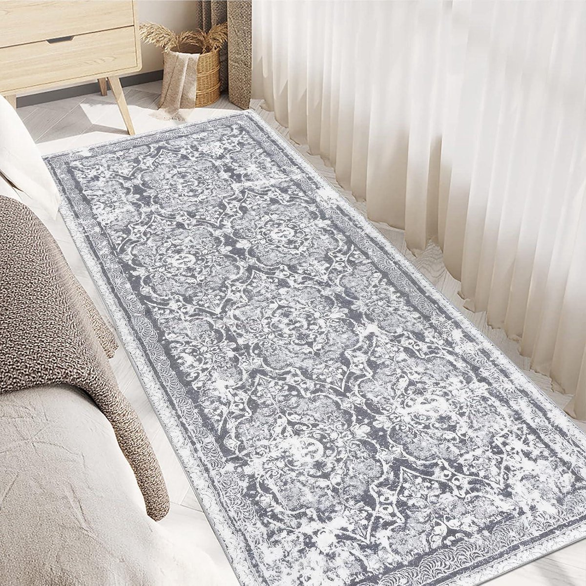 Mrs. Jones Tapijtloper antislip machinewasbaar zachte deurmat vintage chique traploper entree wasruimte balkon hal 50 x 150 cm. .