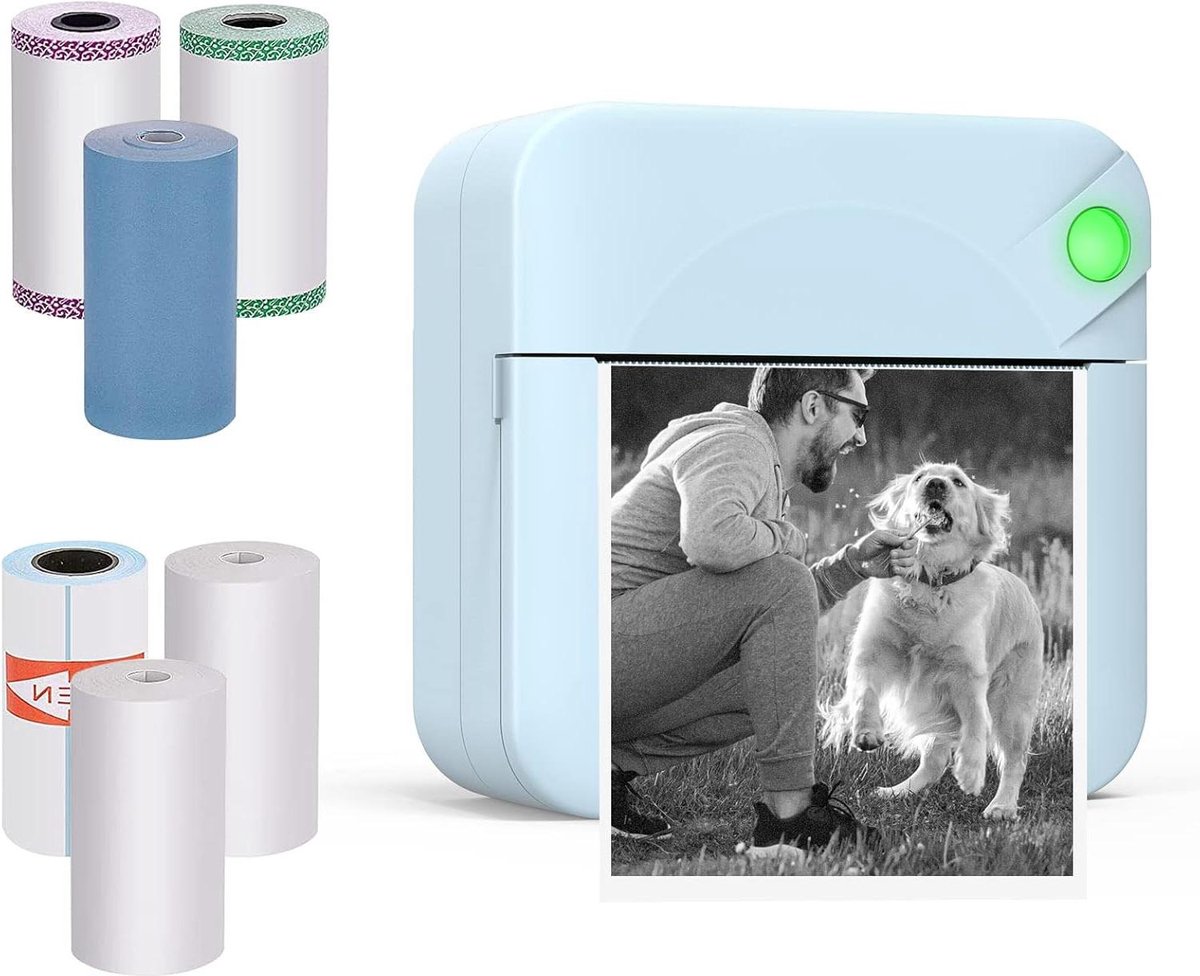 Mobiele thermische printer - mini instant draadloze fotoprinter + 6 rollen thermisch papier - kerstcadeau voor studenten en kantoormedewerkers .