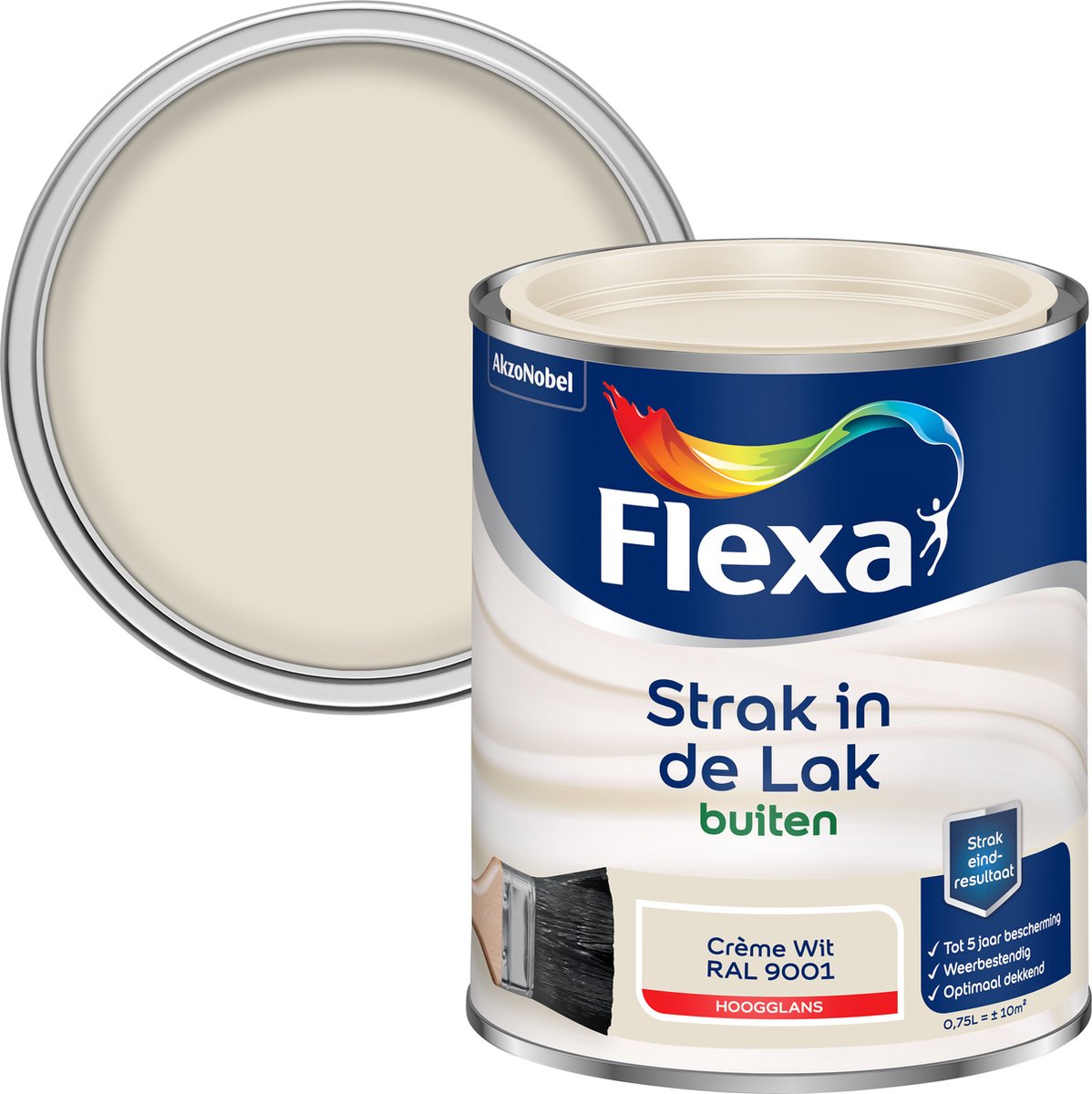 Flexa - Strak In De Lak Buitenlak Hoogglans - Crème Wit / Ral 9001 - 750 Ml