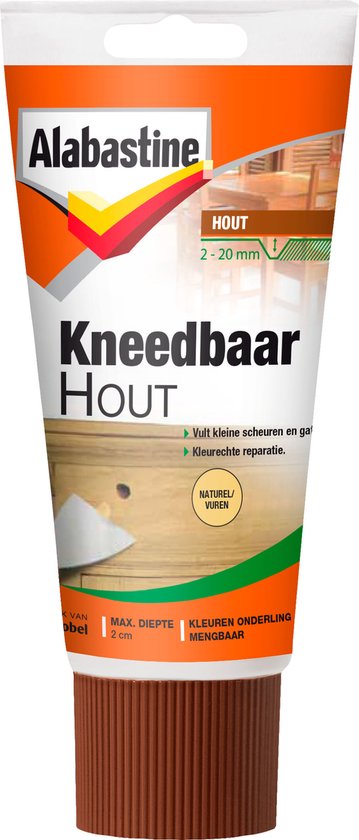 Alabastine Kneedbaar Hout tube, naturel/vuren kleur. Vult scheuren en gaten. Max. diepte 2 cm.