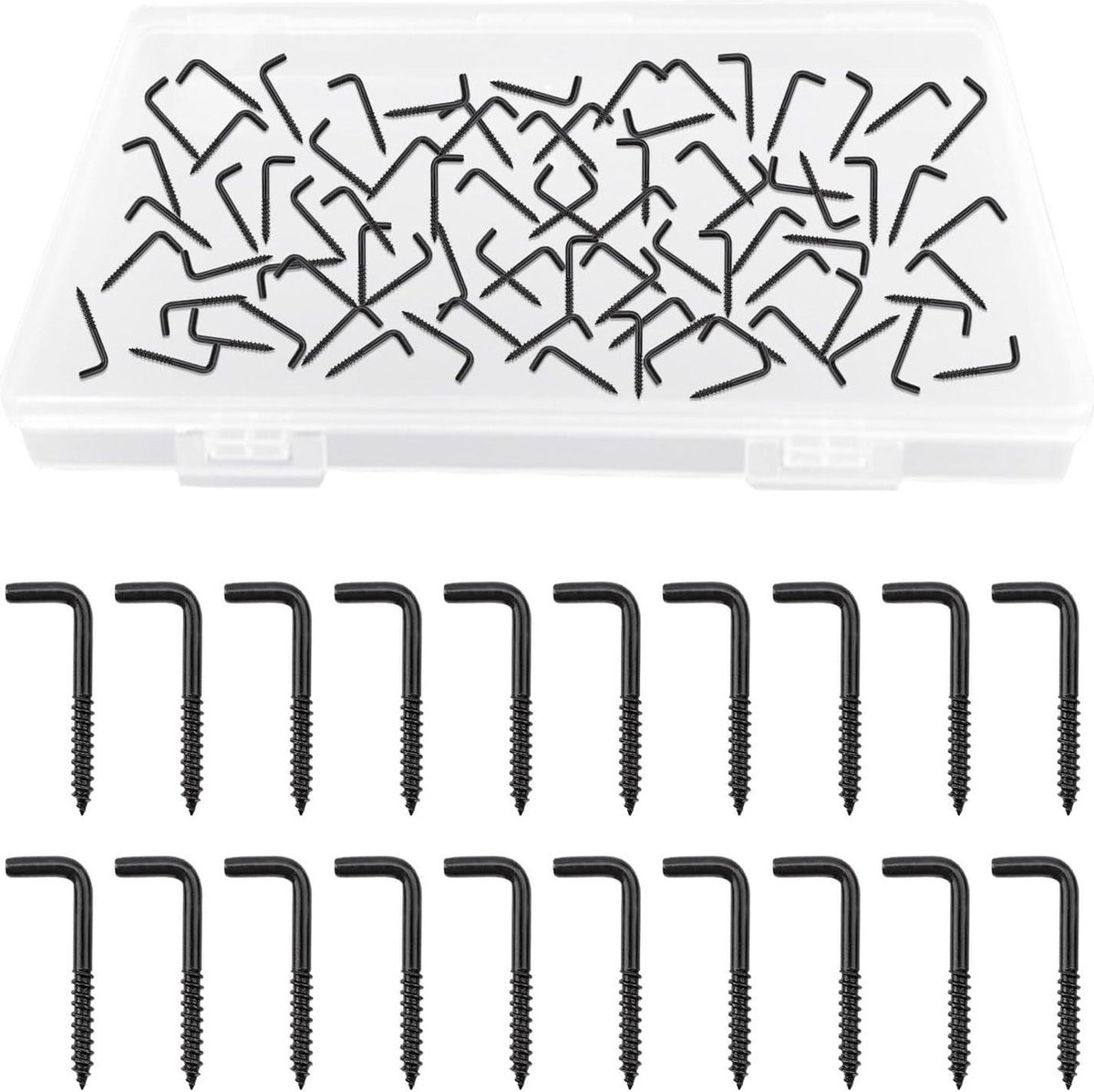 Goedkoopste 70 stuks - M24 x 20 schroefhaken - L-vormige haken - Zelftappende haakse schroefhaken - Voor binnen en buiten - Opknoping - Zwart