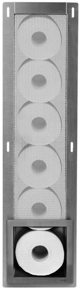 Looox Closed Inbouw Reserverolhouder 17.3x74x14cm - 6 rollen - RVS geborsteld