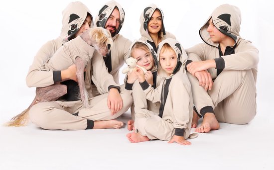 Ladeheid Meisjes Overal slapen Pyjama - met Capuchon - Lange mouwen - Lange broek - Katoen - LA-LA40-233-PJ - Beige Mop - 170