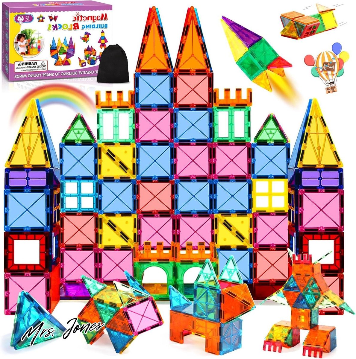 Mrs. Jones Magnetische Constructie voor Kinderen 56-Delig Educatief Speelgoed - Magnetische Puzzel Bouwstenen - Cadeau voor Meisjes - Magnetisch Bouwspel 3 4 5 6 7 Jaar .