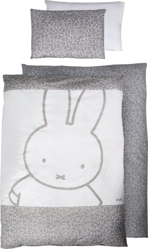 roba Omkeerbaar Nijntje Beddengoedset 2 Stuks - 100% Katoenen Beddengoed voor Kinderen 100 x 135cm (Grijs)