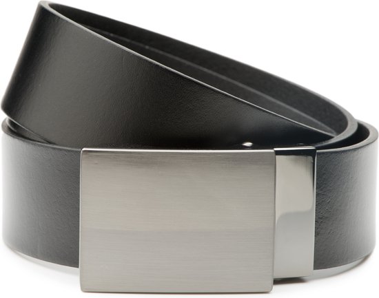 DTCH. FIT Ceinture en cuir Virgil avec fermeture automatique à boucle plate - sans trous - Riem Zwart - Peut être raccourcie - 3,5 cm de large - 95 cm - Longueur totale 110 cm