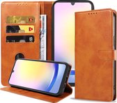 Étui de téléphone Smartphonica adapté au Samsung Galaxy A25 Étui en similicuir avec languette magnétique et porte-cartes Étui à rabat - Marron adapté au Samsung Galaxy A25