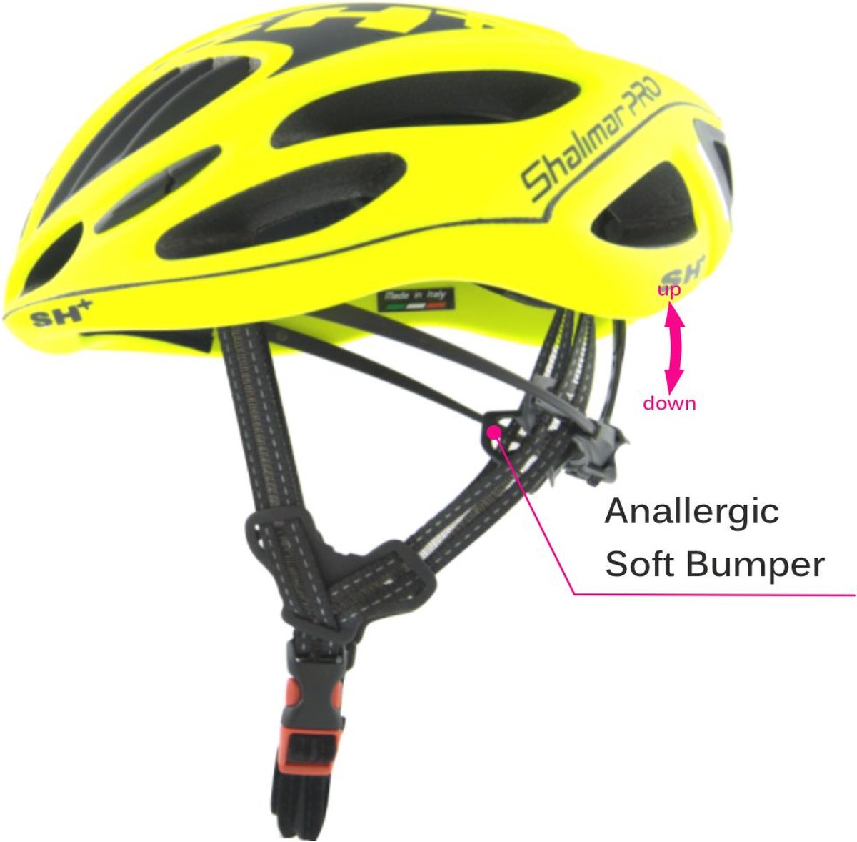 SH+ Fietshelm - SHIROCCO S-TECH - Unisex - Lichtgewicht 240 gram - 21 Ventilatiegaten - Gemaakt in Italië - Voor een hoofdomtrek van 53 tot en met 57 CM - Flour Geel Mat Zwart