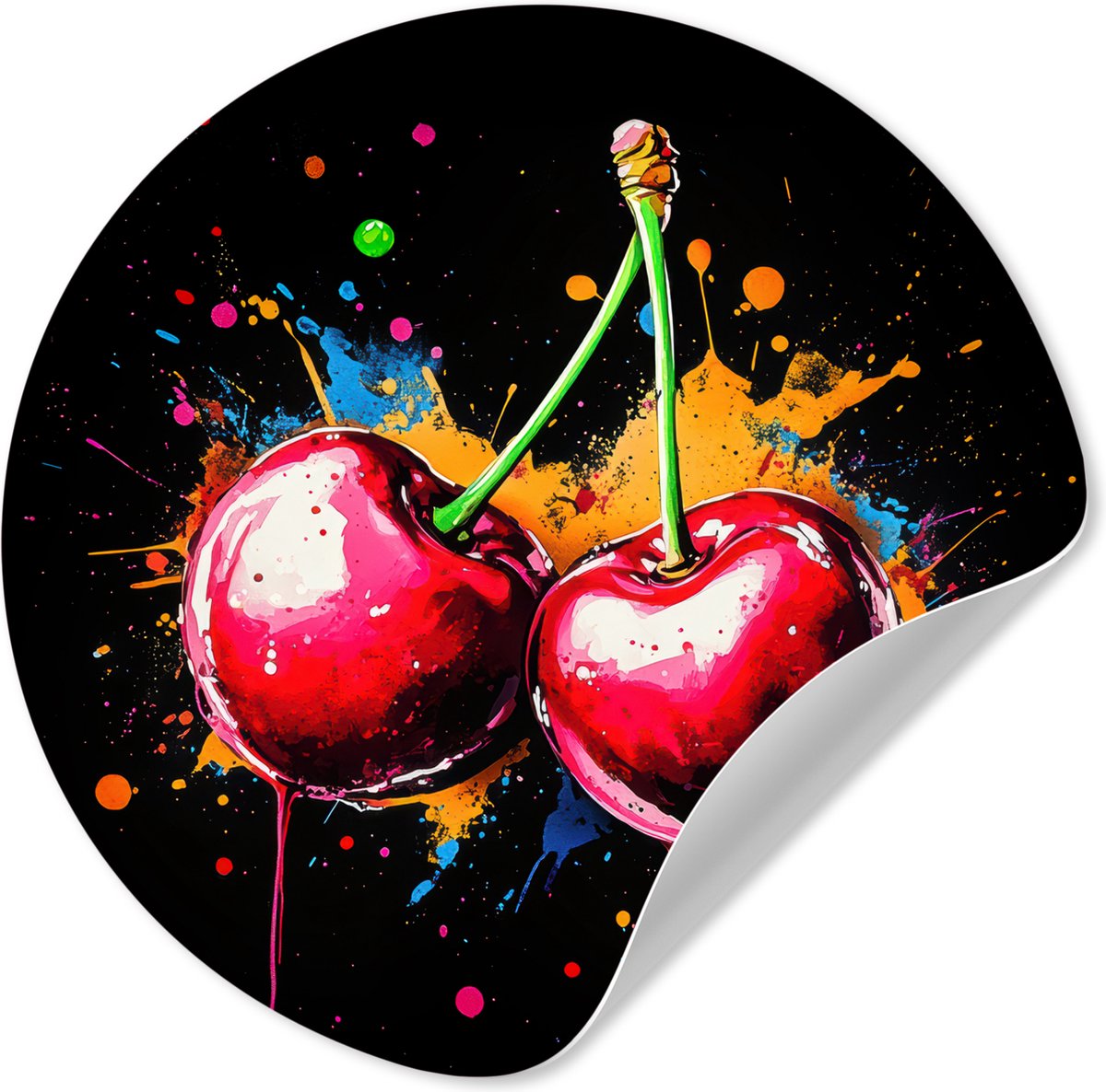 WallCircle® - Behangcirkel 50x50 cm - Muurstickers Kersen - Fruit - Graffiti - Verf - Abst