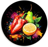 WallCircle® Wandcirkel 150x150 cm - Muurcirkel Paprika - Peer - Citroen - Graffiti - Verf - Abstract - Muurdecoratie woonkamer - Wanddecoratie slaapkamer - Kamer decoratie accessoires - Ronde schilderijen