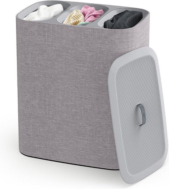 Wasmand met de hand gevlochten, wasmand van polyrotan, met 3 vakken, deksel en